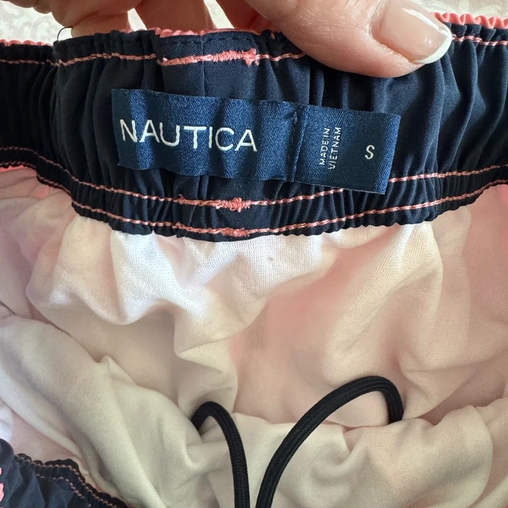 Nautica Mens Small Swim Trunks With Sailboat Print Pockets Elastic Waist Coral